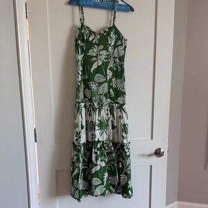 FARM Rio Green and White Botanical Maxi Dress